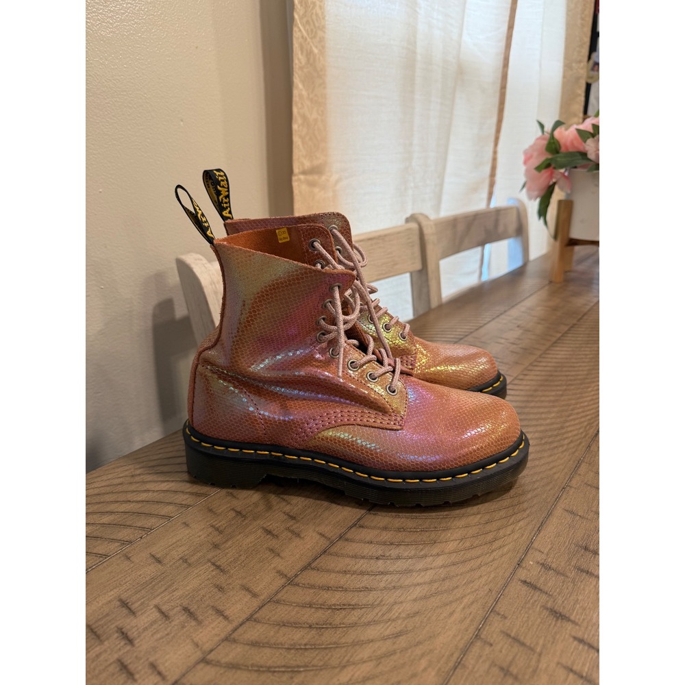 Dr. Martens 1460 Pascal Iridescent Pink Snake Embossed Leather Boots Size 7L